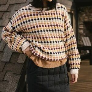 Blu Pepper Cream Striped Crewneck Sweater with Mustard & Navy Accents